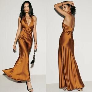 Reformation Petites Daniela Silk Dress Copper 8P NWT